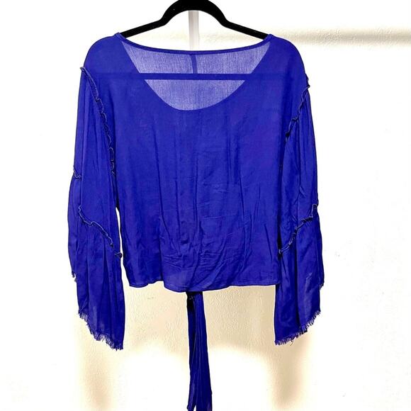 JW Style Small Blue Hippy Bell Sleeve Blouse Boho Size S-M - Picture 3 of 8